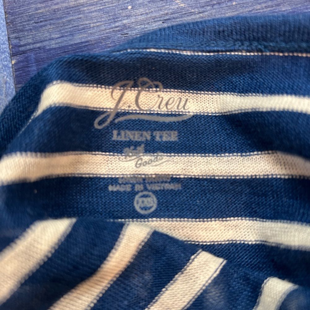 J Crew Blue and Cream striped Linen knit long sleeve top size XXS - Picture 3 of 6